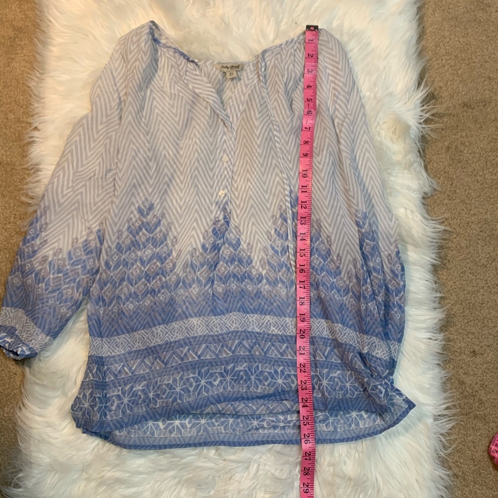 Lucky brand Sheer blue forest trees boho sheer blouse top size xs - Picture 5 of 9
